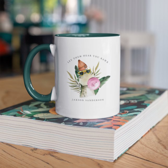 Stylish Cute Watercolor Dinosaur | Monogram Mug (Creator Uploaded)