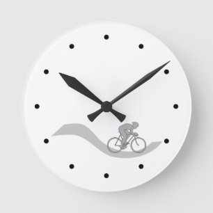 Stylish Cycling Themed Design in Grey. Round Clock