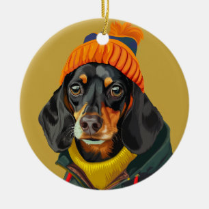 Stylish Dachshund Ceramic Ornament