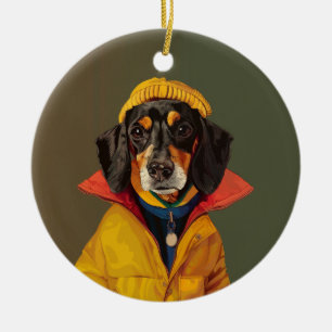 Stylish Dachshund Ceramic Ornament