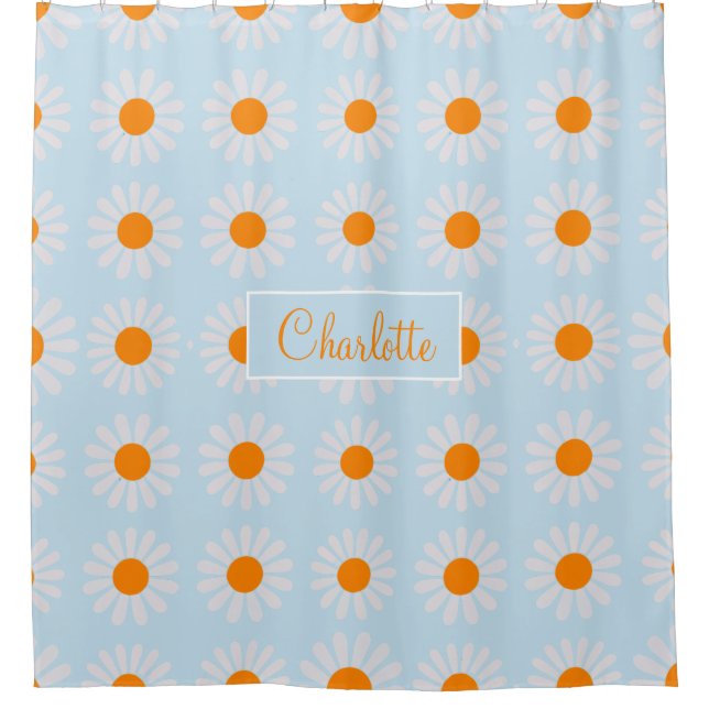 Stylish Daisy Custom Name Shower Curtain (Front)