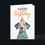 Stylish Dalmatian Dog with Bow Tie Birthday Card<br><div class="desc">A Dalmatian wearing a party hat and bow tie,  perfect for a stylish birthday design.</div>