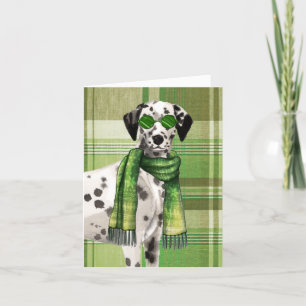 Stylish Dalmatian Dog with Green Plaid Christmas Holiday Card