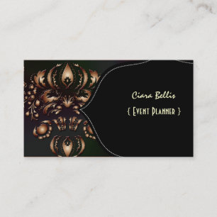 Stylish damask, black+bronze business card