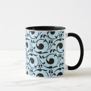 Stylish Damask Blue Black Swirls Pattern Mug