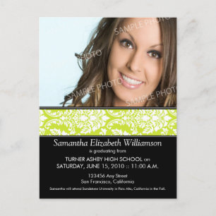 Stylish Damask Graduation Announcement (lime) 3