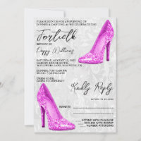 Stylish Damask, Pink Stilettos 40th Birthday