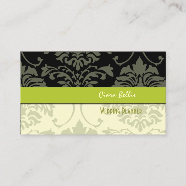 Stylish damask, wedding planners business cards (Front)