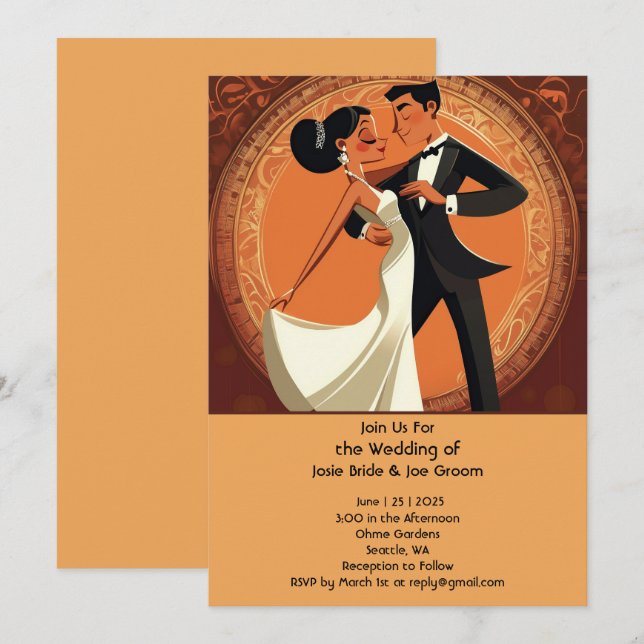 Stylish dancing couple wedding invitation (Front/Back)