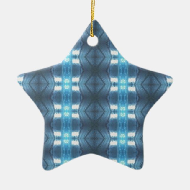 Stylish Dark and Light Blue Diamonds Ceramic Ornament (Front)