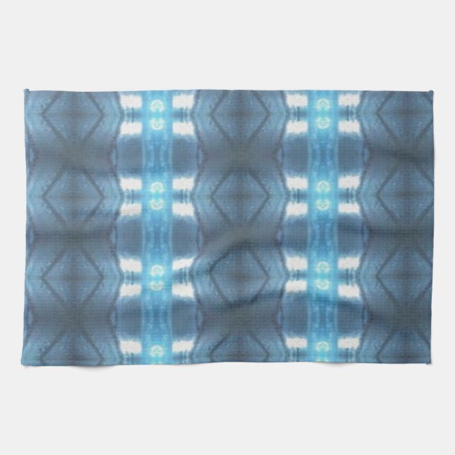 Stylish Dark and Light Blue Diamonds Tea Towel (Horizontal)