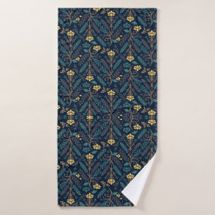 Stylish Dark Blue Fabric Pattern with Floral  Bath Towel Set