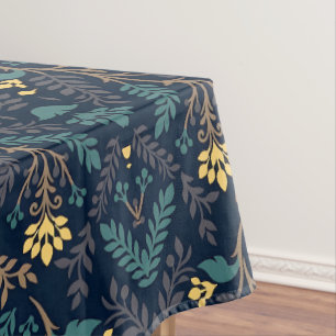 Stylish Dark Blue Fabric Pattern with Floral  Tablecloth