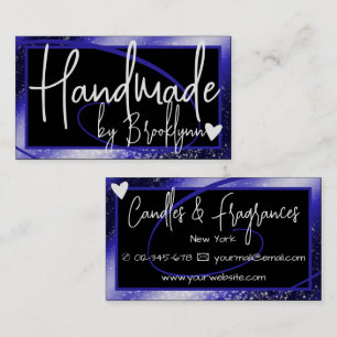 Stylish Dark Blue Frame Heart Handmade by Name Business Card