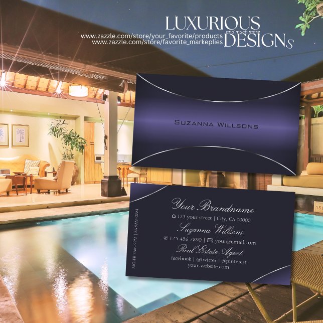 Stylish Dark Blue with Silver Border Eye Catching Business Card (Creator Uploaded)