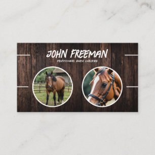 Stylish Dark Brown Wood Horse Photo Coaching Business Card