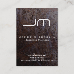 Stylish Dark Brown Wood White Monogram Business Card