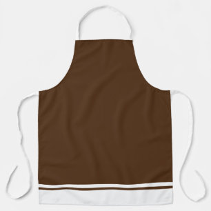 Stylish Dark Cocoa Brown White Hem Racing Stripes Apron