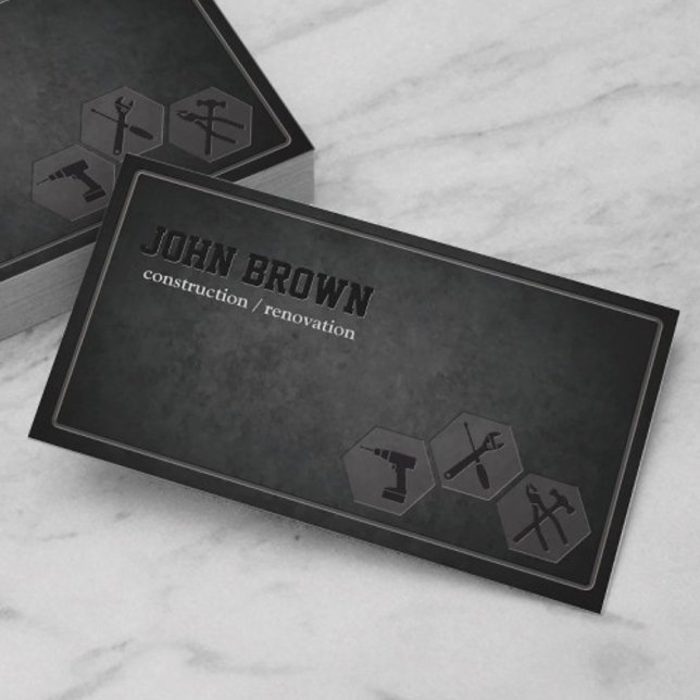 Stylish Dark Construction Handyman Carpenter Business Card (Creator Uploaded)