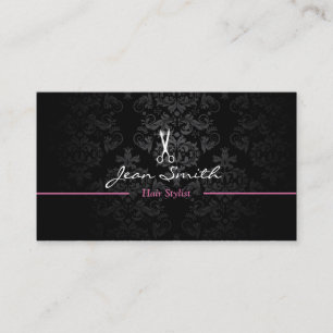 Stylish Dark Damask Hair Stylist Business Card v2