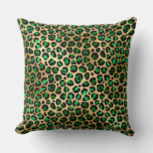 Stylish Dark Green and Gold Foil Leopard Spots Cushion