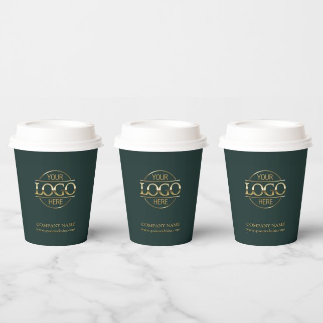 Stylish Dark Green Corporate Company Business Logo Paper Cups (Multi)