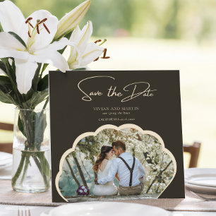 Stylish Dark Green Photo Save The Date Invitation