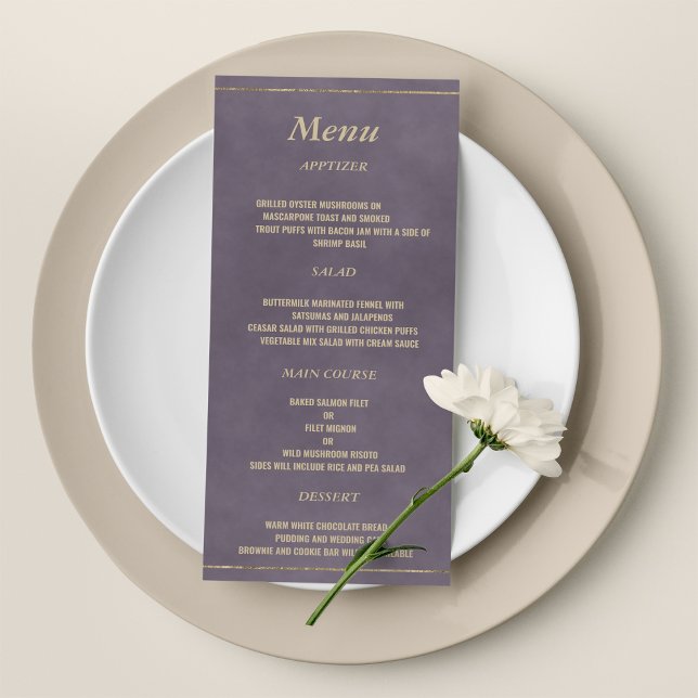 Stylish dark lavender lilac gold Wedding Menu (Stylish dark lavender lilac gold Wedding Menu)