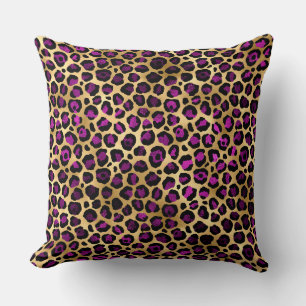 Stylish Dark Purple and Gold Foil Leopard Spots Cushion