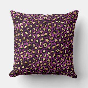 Stylish Dark Purple and Gold Foil Leopard Spots Cushion