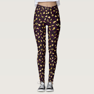 Stylish Dark Purple and Gold Foil Leopard Spots Leggings