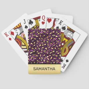 Stylish Dark Purple and Gold Foil Leopard Spots Playing Cards