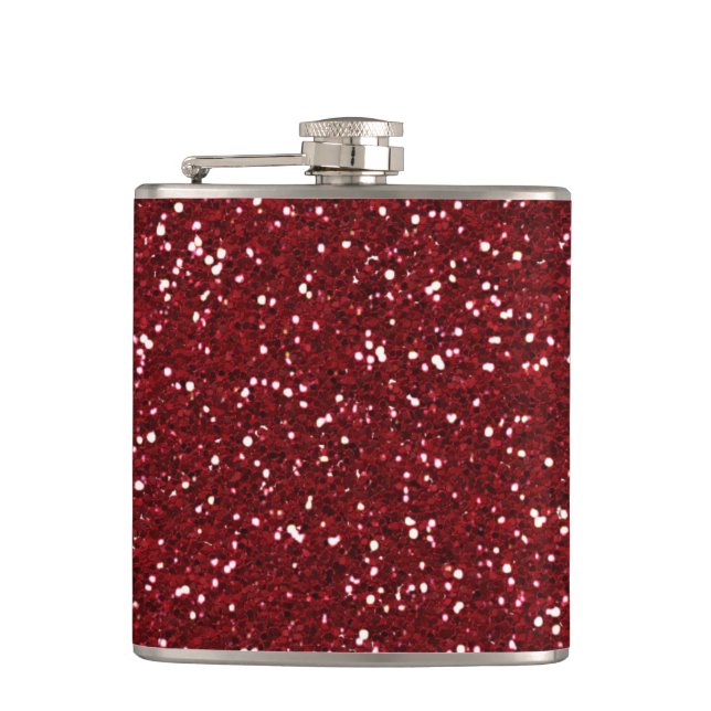 Stylish Dark Red Glitter Hip Flask (Front)