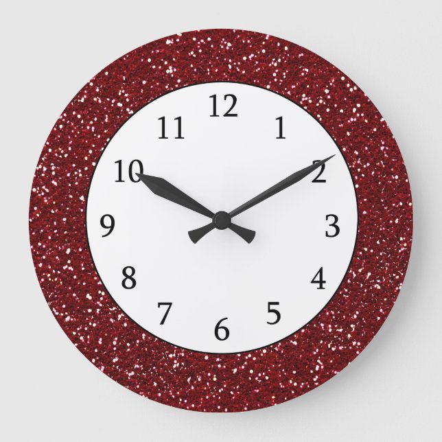 Stylish Dark Red Glitter Large Clock (Front)