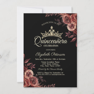 Stylish Dark Red Roses Gothic Quinceañera  Invitation