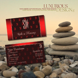 Stylish Dark Red with Initials Professional Modern Business Card