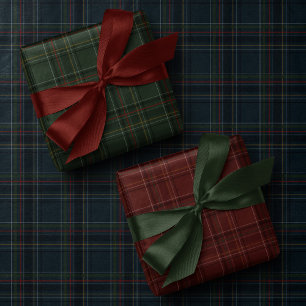 Stylish dark rich plaid Christmas holiday Wrapping Paper Sheet
