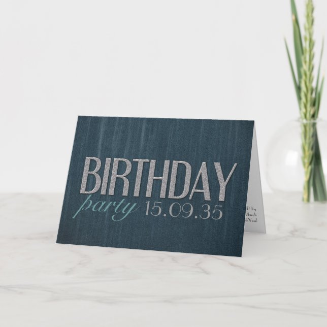 Stylish dark teal denim Guy Birthday Party Invitation (Front)