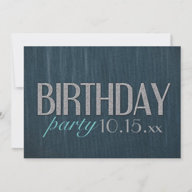 Stylish dark teal denim Guy Birthday Party Invite (Front)