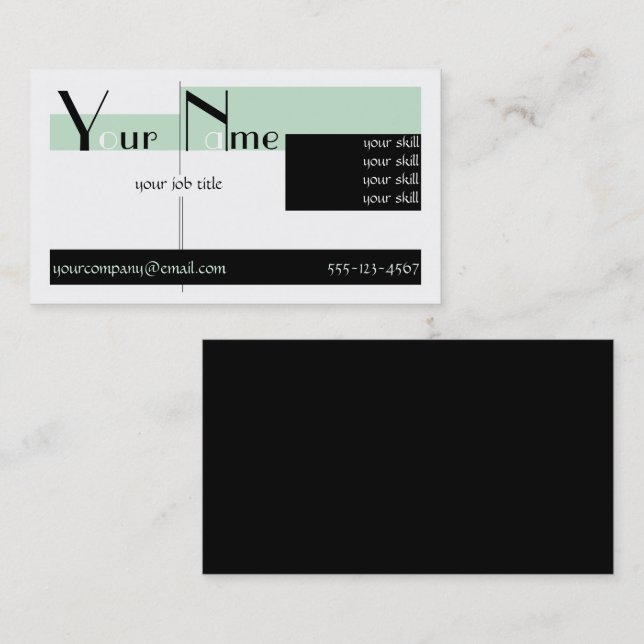 Stylish Deco Black and Green Business Card (Front/Back)