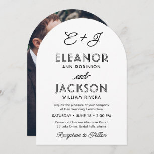 Stylish Deco Typography & Monogram Photo Wedding Invitation