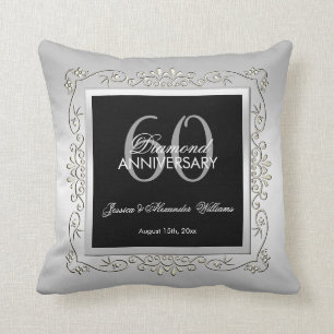 Stylish Decorative Silver 60th Wedding Anniversary Cushion