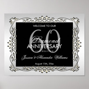 Stylish Decorative Silver 60th Wedding Anniversary Poster