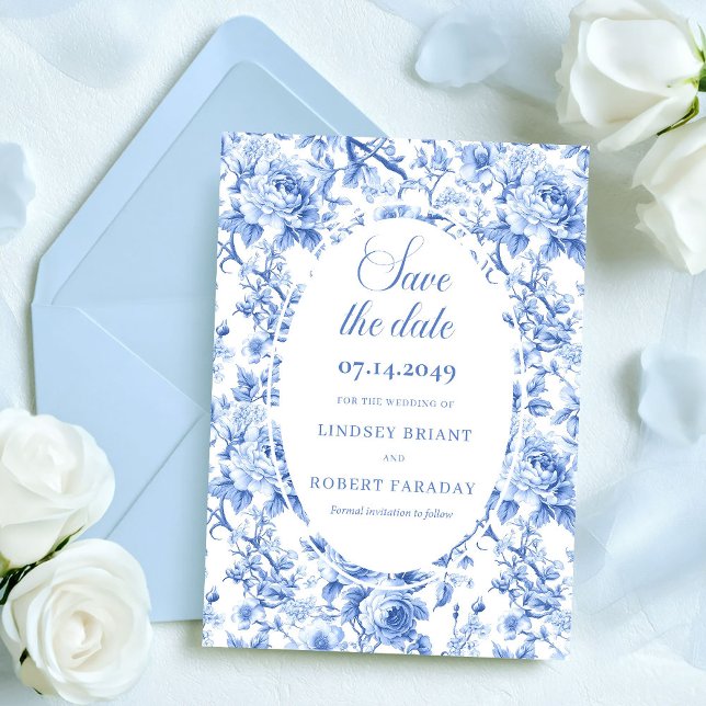 Stylish Deep Blue Floral Save the Date Wedding  Announcement (Stylish Deep Blue Floral Save the Date Wedding Card)