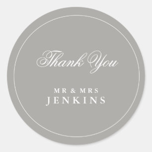 Stylish Deep Grey Classic Wedding Round Sticker