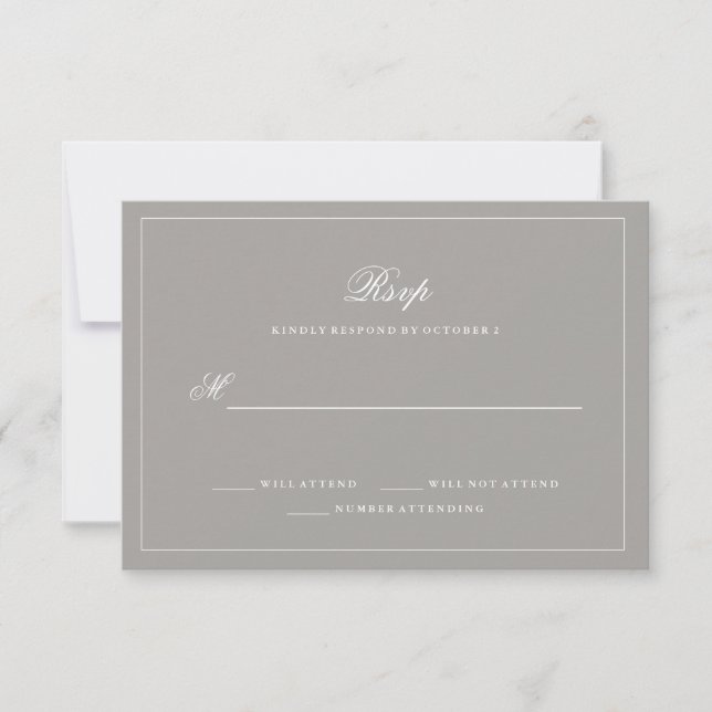Stylish Deep Grey Wedding RSVP (Front)
