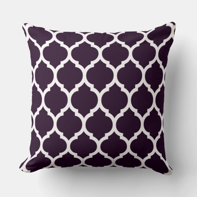 Stylish Deep Plum Purple Moroccan Quatrefoil Cushion (Front)