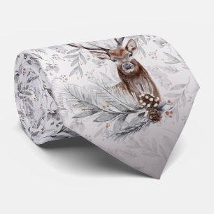 Stylish Deer Grey Winter Botanical Pattern Tie