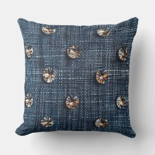 Stylish Denim and Diamond Cotton Throw Pillow