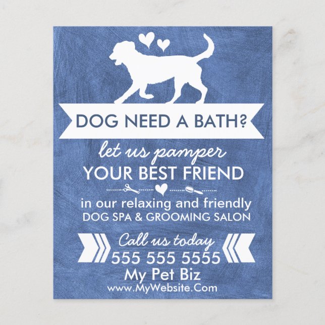 Stylish Denim Blue Dog Grooming Salon Flyer  (Front)